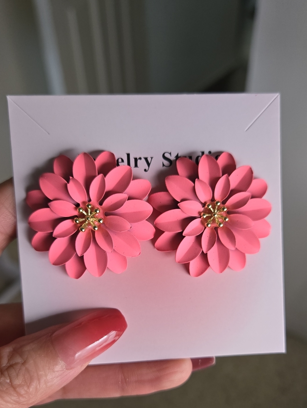Pink Floral Statement Earrings